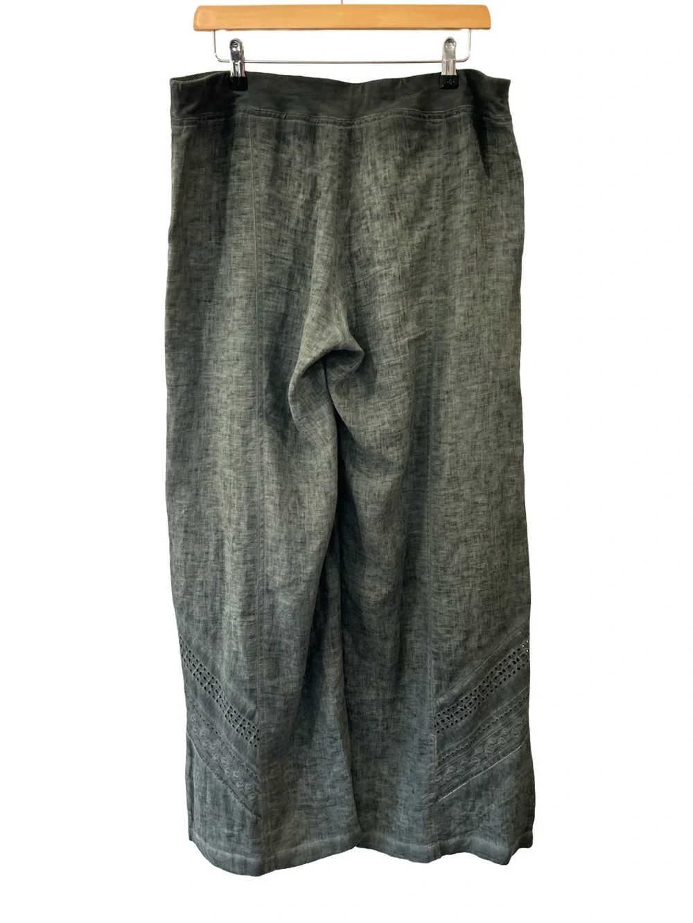 XCVI women’s linen distressed wide leg pants XL green grey lagenlook grunge - Picture 2 of 6